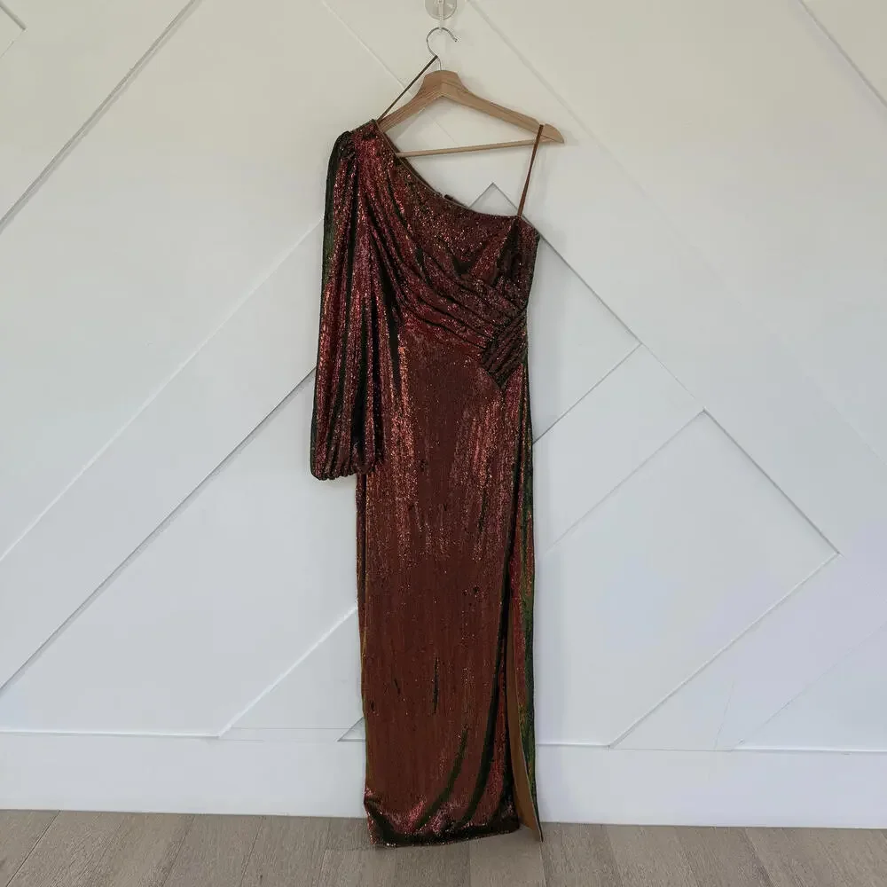 Theia One-Shoulder Sequin Evening Gown Mermaid Dress Size 6